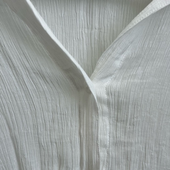 Bershka Crepe Linen White Button Down / Button Up Collared Oversized Shirt - Picture 4 of 7